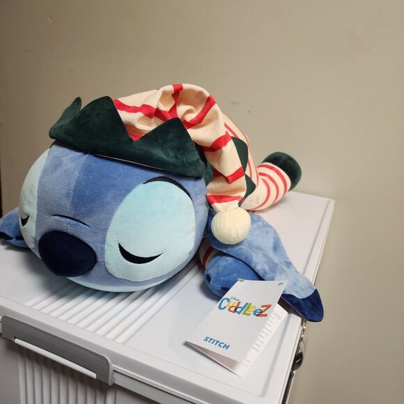 Disney Sleeping Stitch Plush Jumbo 24" Holiday Elf Pajamas Cuddleez Pillow - Picture 4 of 11